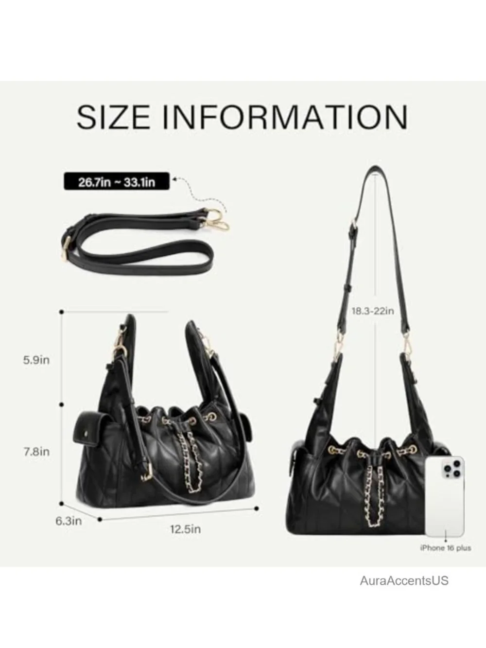 Quilted Vegan Leather Hobo Bag with Adjustable Strap